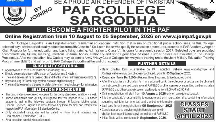 PAF College Sargodha Admission